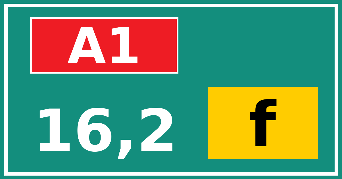 Hectometerbord A1 16,2 letter f