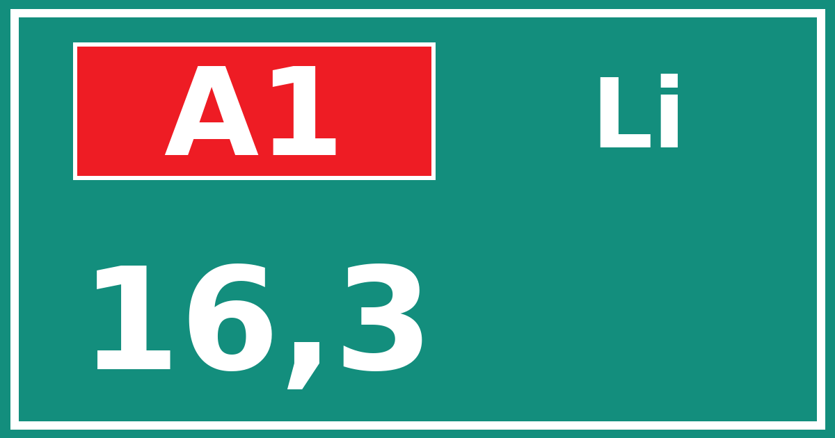Hectometerbord A1 16,3 zijde Li