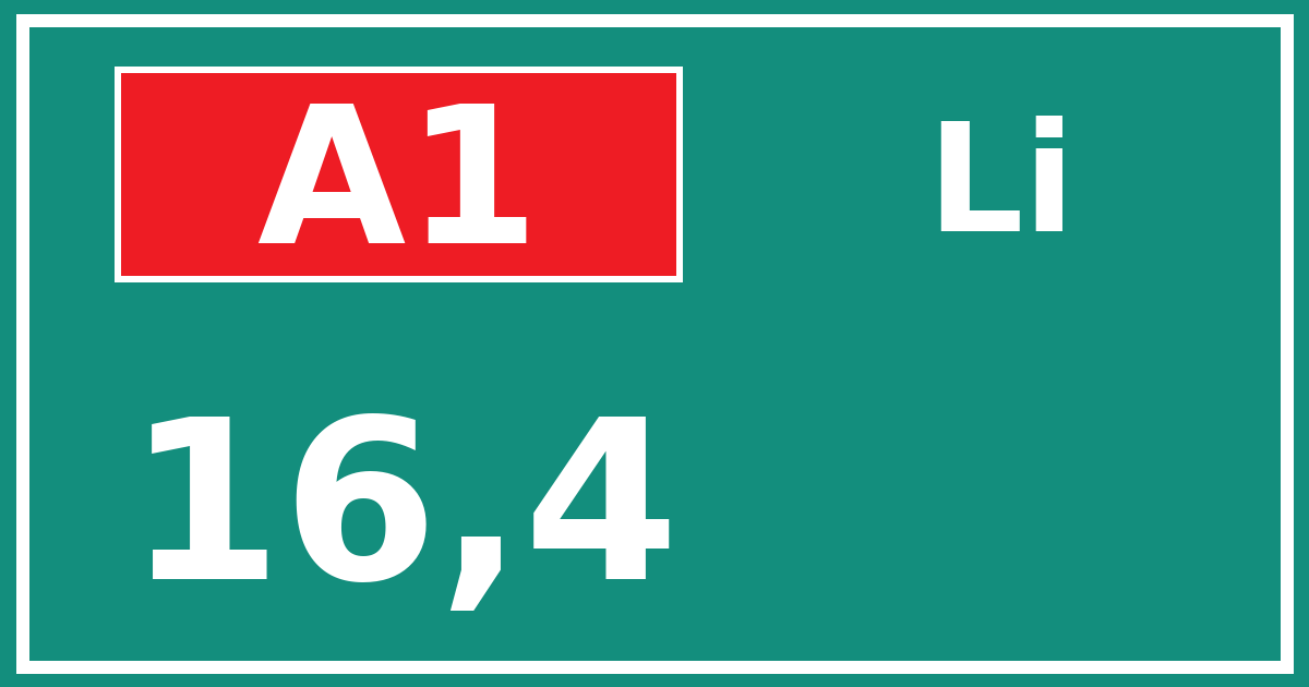 Hectometerbord A1 16,4 zijde Li