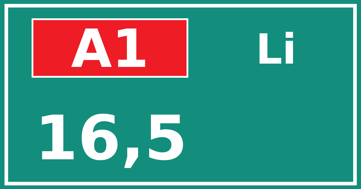 Hectometerbord A1 16,5 zijde Li