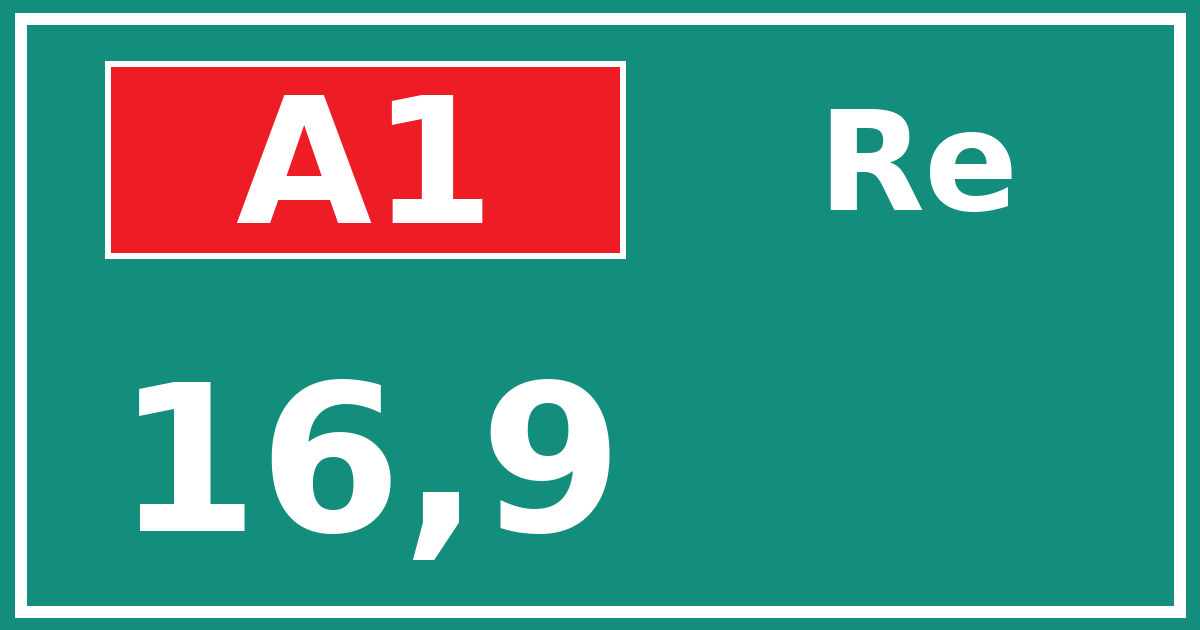 Hectometerbord A1 16,9 zijde Re