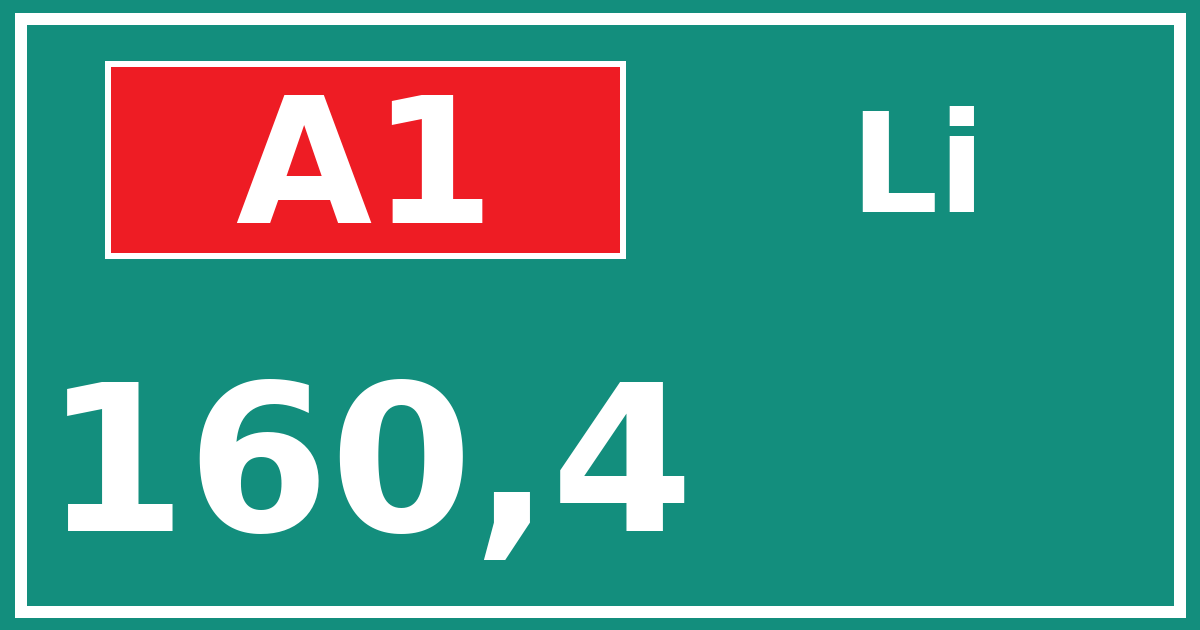 Hectometerbord A1 160,4 zijde Li