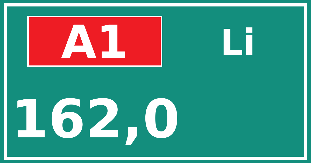 Hectometerbord A1 162,0 zijde Li