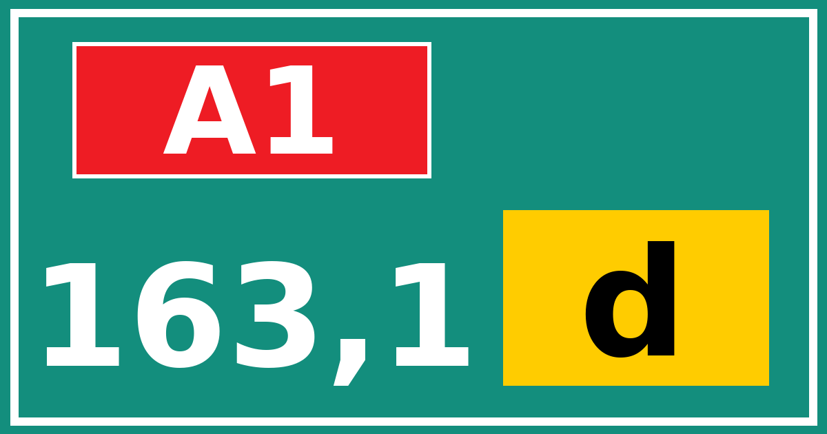 Hectometerbord A1 163,1 letter d