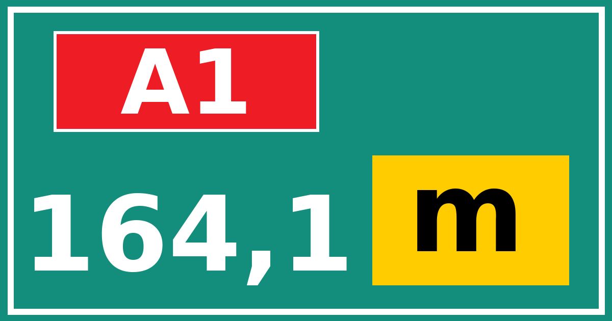 Hectometerbord A1 164,1 letter m