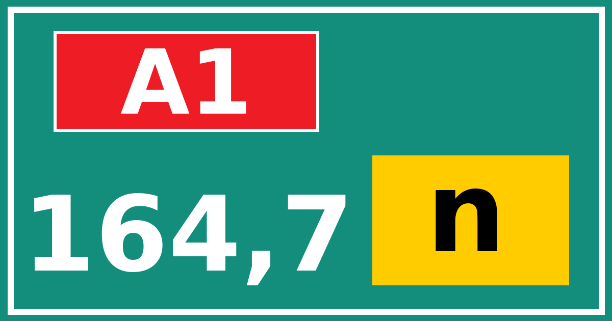 Hectometerbord A1 164,7 letter n