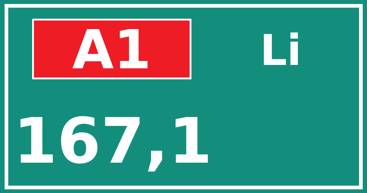Hectometerbord A1 167,1 zijde Li