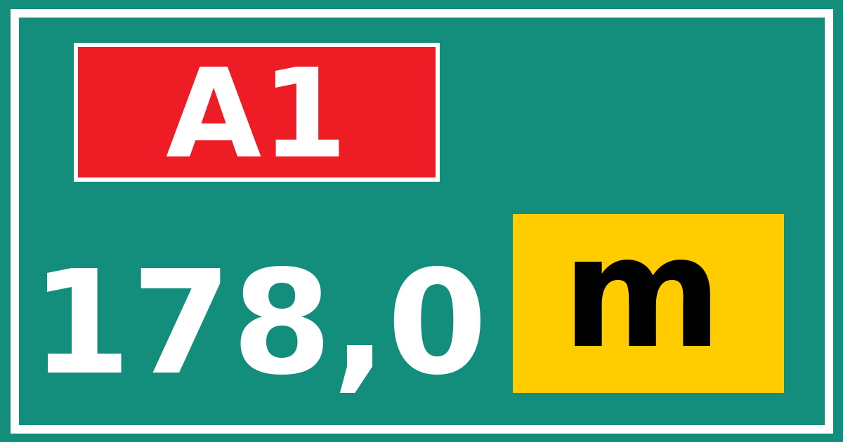 Hectometerbord A1 178,0 letter m