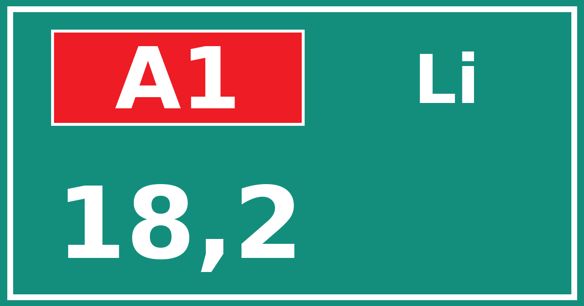 Hectometerbord A1 18,2 zijde Li