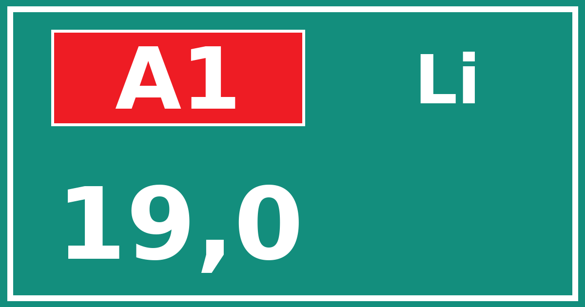 Hectometerbord A1 19,0 zijde Li