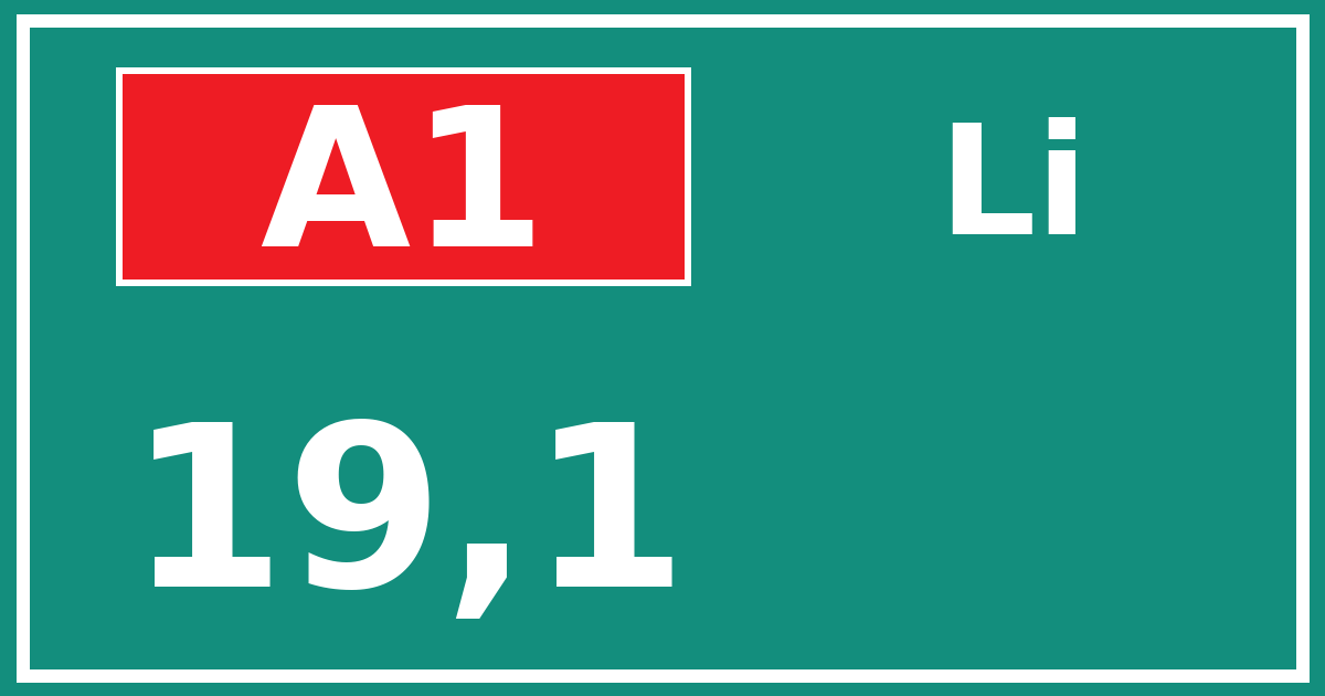 Hectometerbord A1 19,1 zijde Li