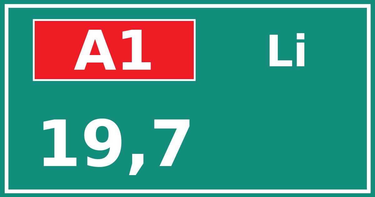 Hectometerbord A1 19,7 zijde Li