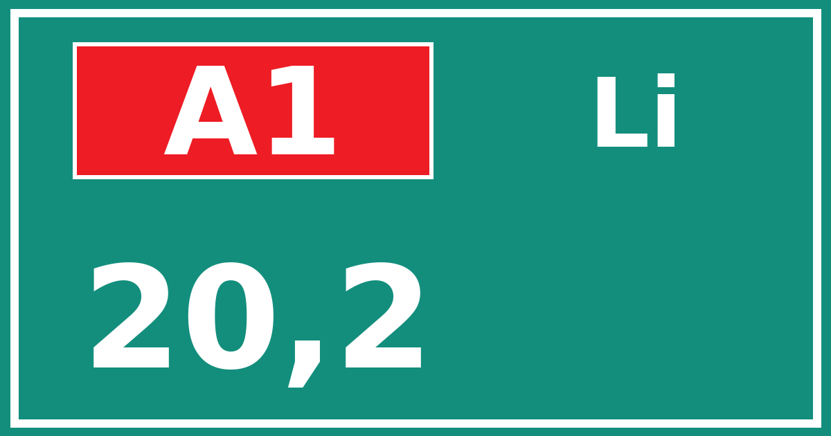Hectometerbord A1 20,2 zijde Li