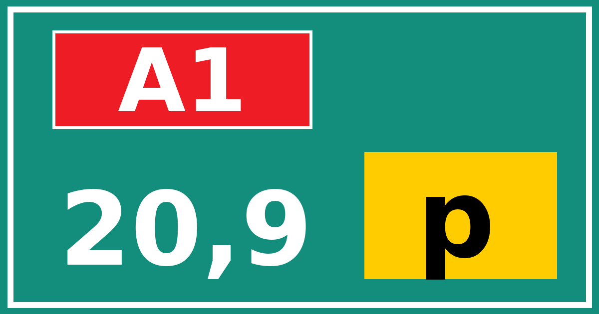 Hectometerbord A1 20,9 letter p