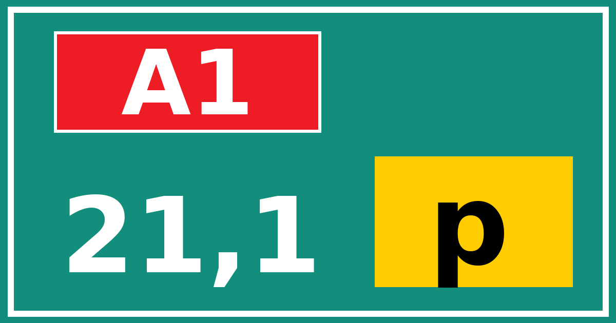 Hectometerbord A1 21,1 letter p