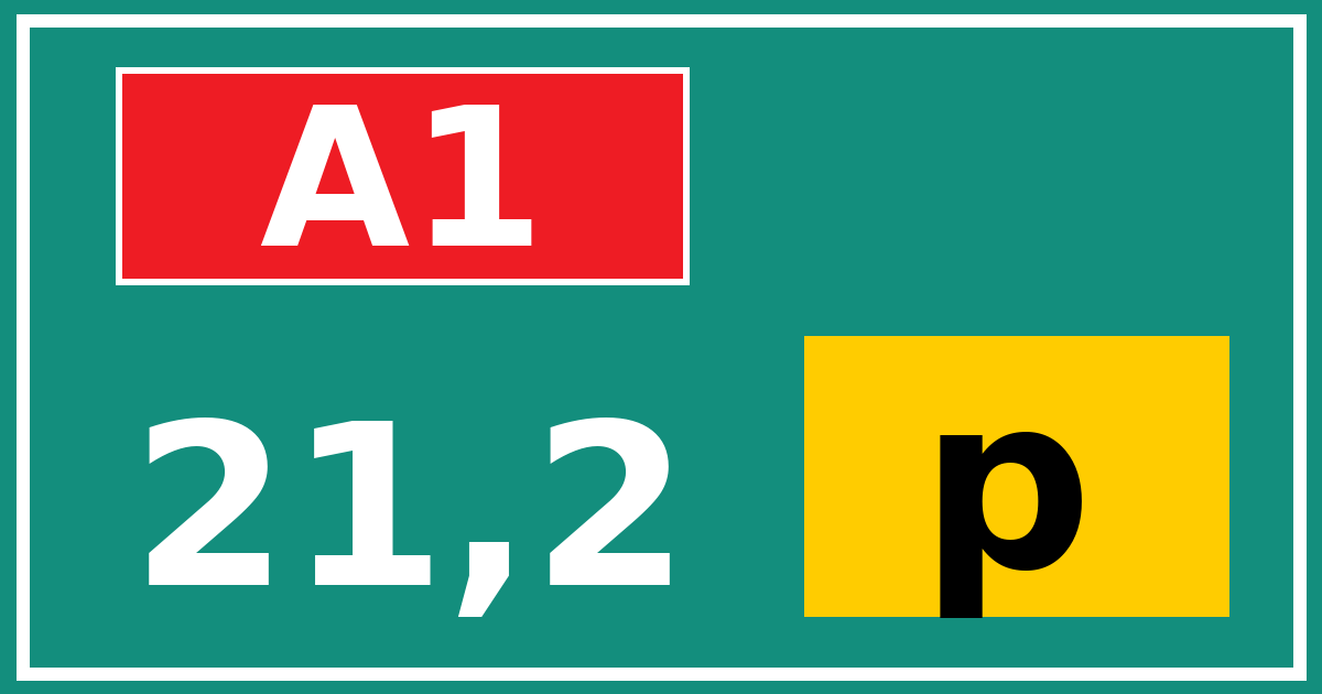 Hectometerbord A1 21,2 letter p