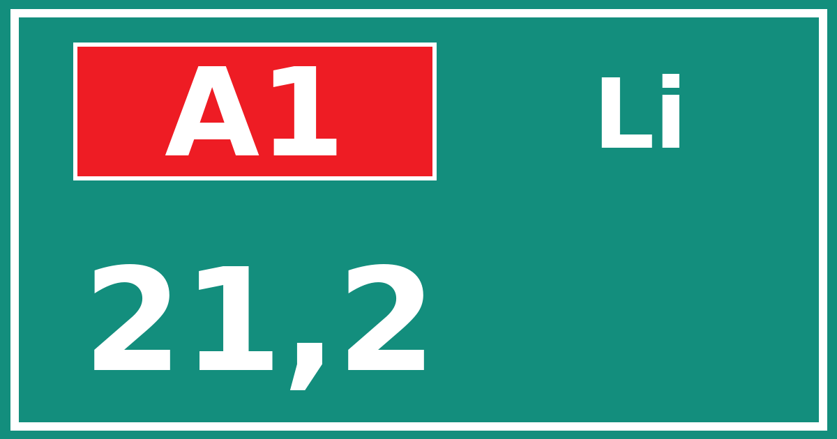 Hectometerbord A1 21,2 zijde Li