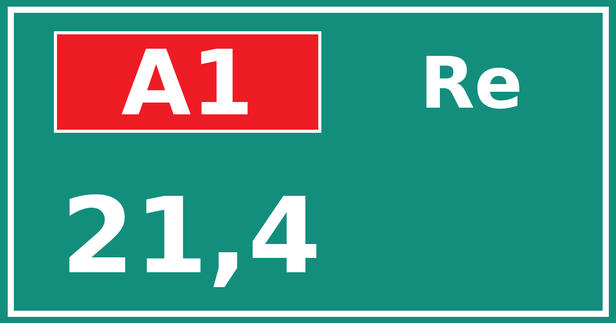Hectometerbord A1 21,4 zijde Re