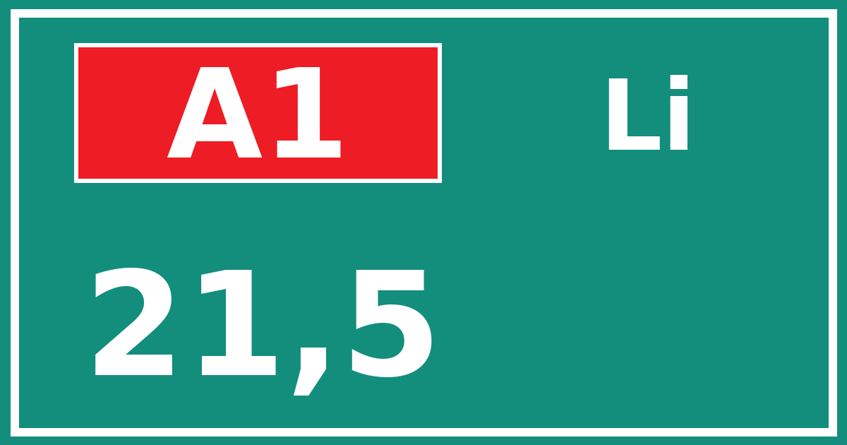Hectometerbord A1 21,5 zijde Li