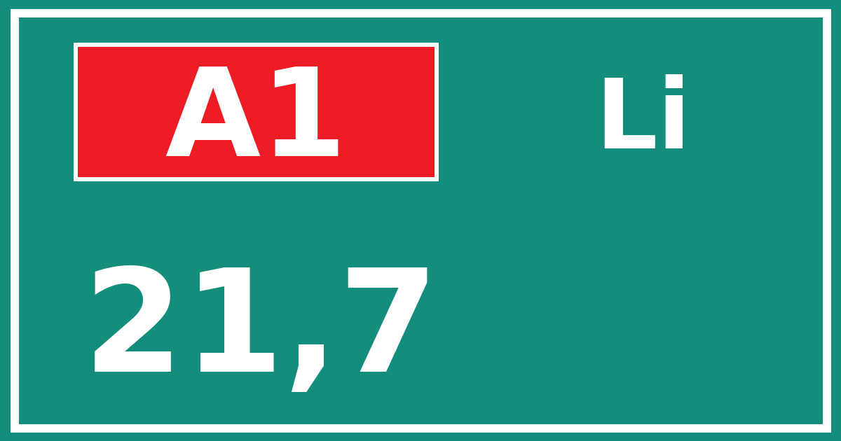 Hectometerbord A1 21,7 zijde Li
