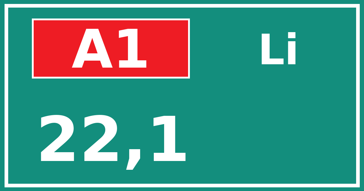 Hectometerbord A1 22,1 zijde Li