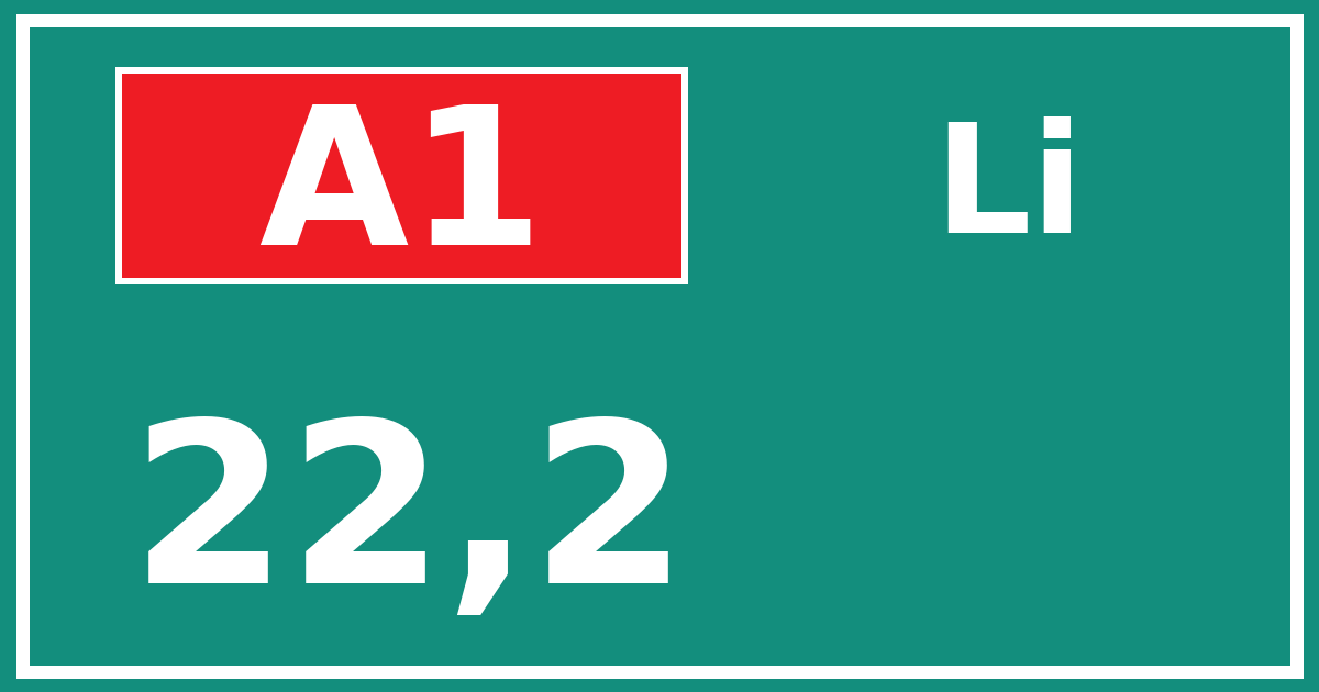 Hectometerbord A1 22,2 zijde Li