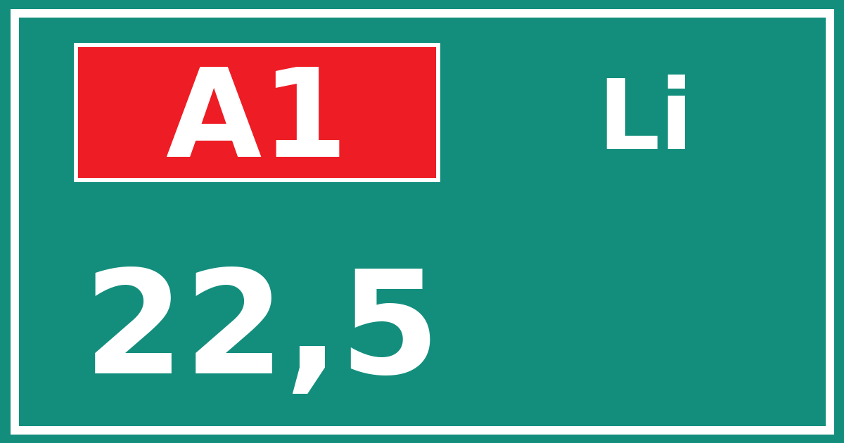 Hectometerbord A1 22,5 zijde Li