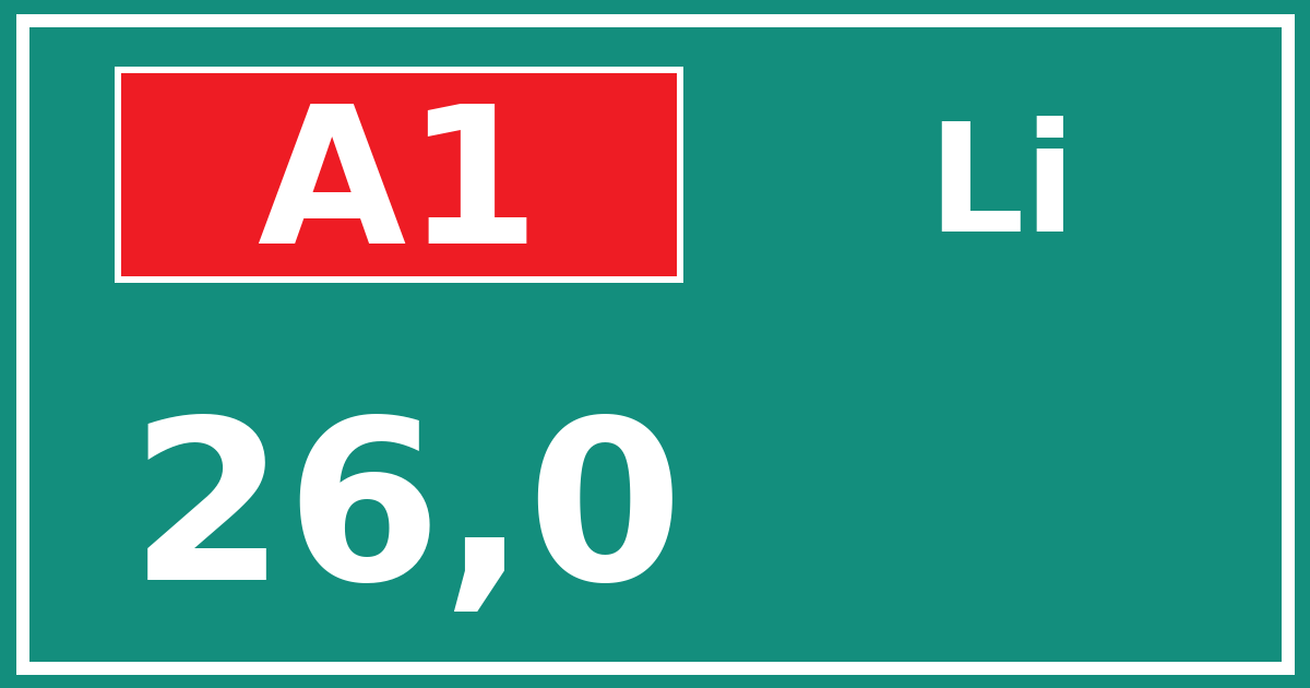 Hectometerbord A1 26,0 zijde Li
