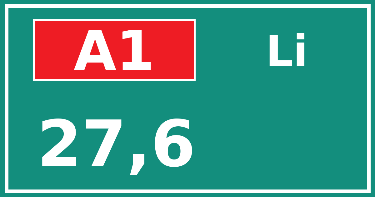 Hectometerbord A1 27,6 zijde Li