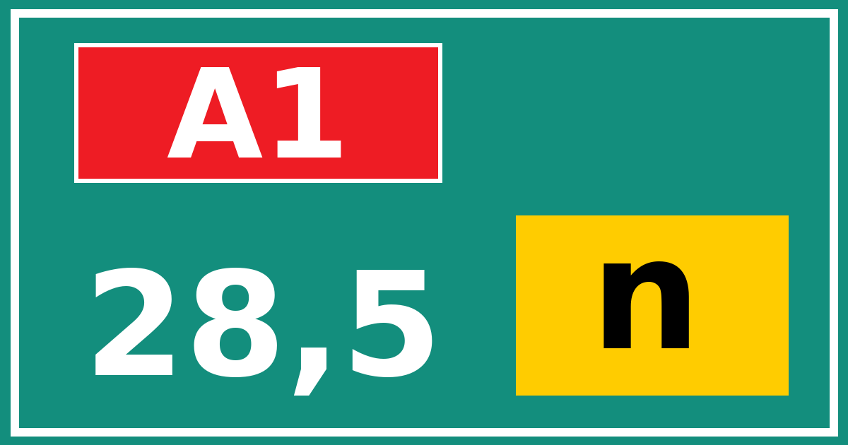 Hectometerbord A1 28,5 letter n