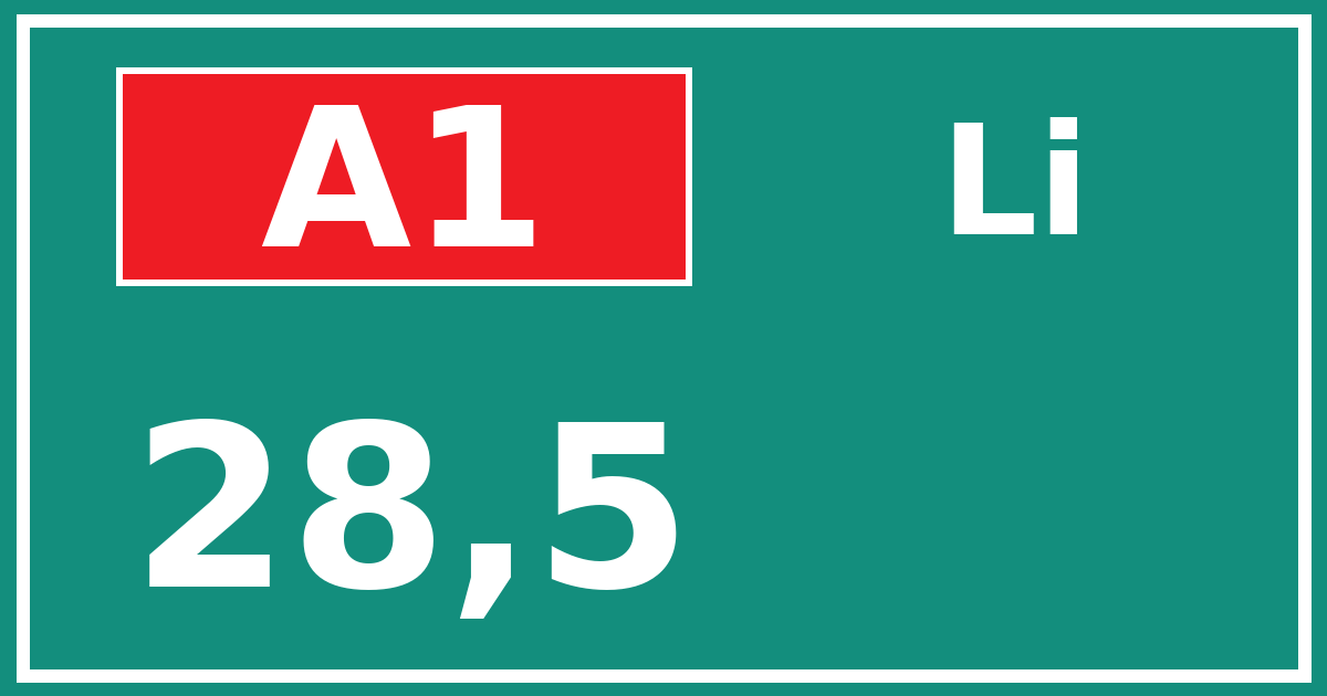 Hectometerbord A1 28,5 zijde Li