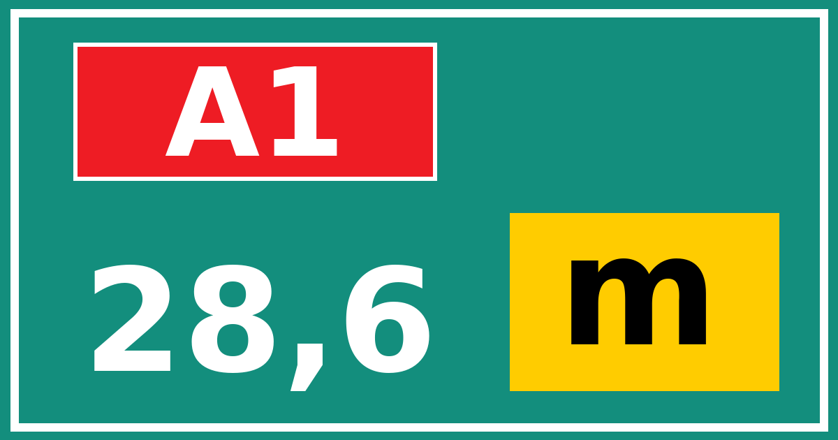 Hectometerbord A1 28,6 letter m