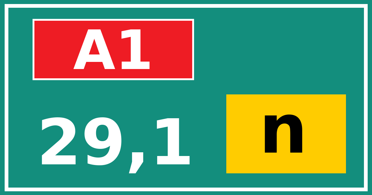 Hectometerbord A1 29,1 letter n