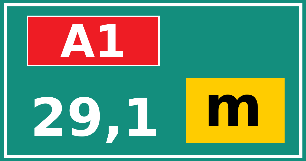 Hectometerbord A1 29,1 letter m