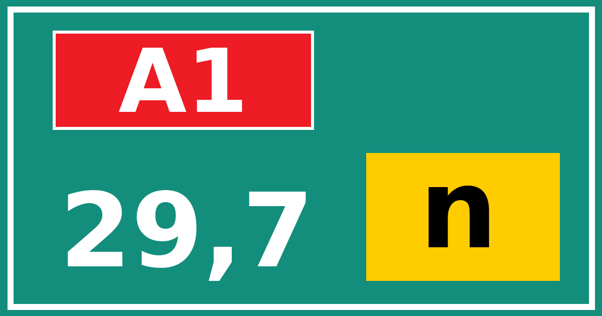 Hectometerbord A1 29,7 letter n