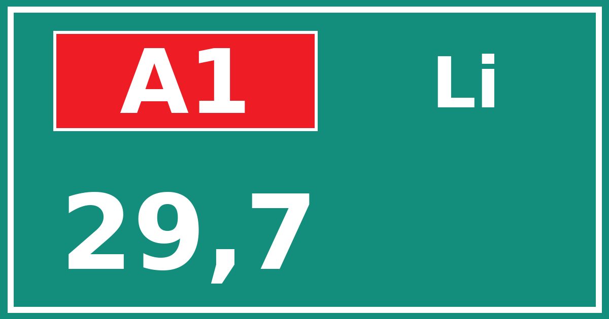 Hectometerbord A1 29,7 zijde Li
