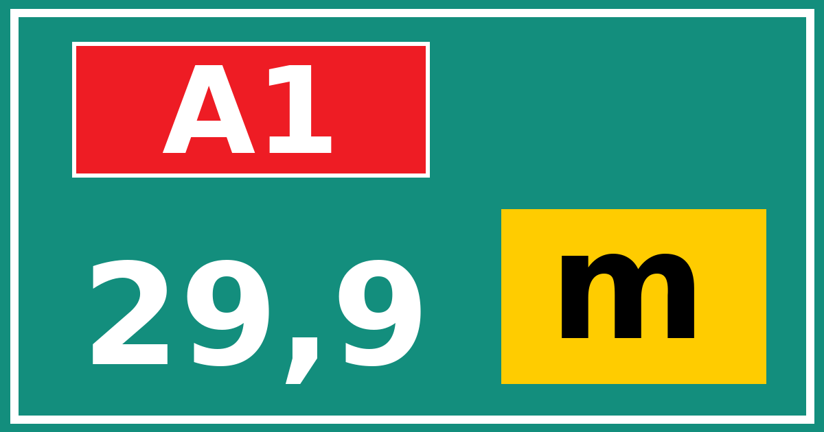 Hectometerbord A1 29,9 letter m
