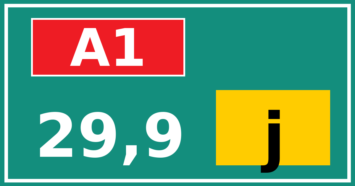 Hectometerbord A1 29,9 letter j