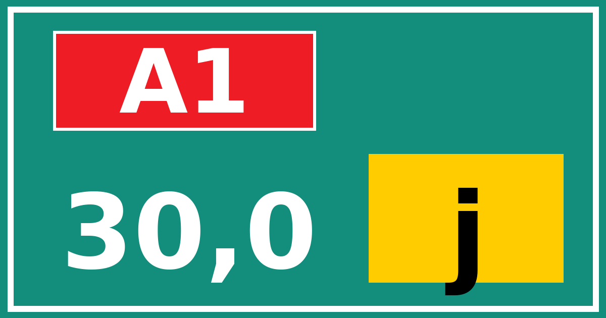 Hectometerbord A1 30,0 letter j