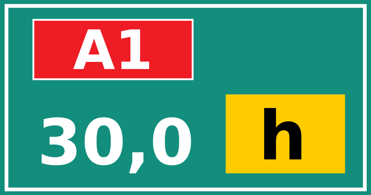 Hectometerbord A1 30,0 letter h