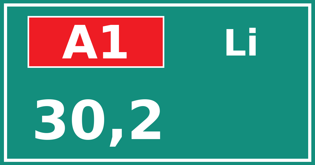 Hectometerbord A1 30,2 zijde Li