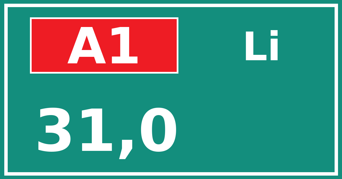Hectometerbord A1 31,0 zijde Li