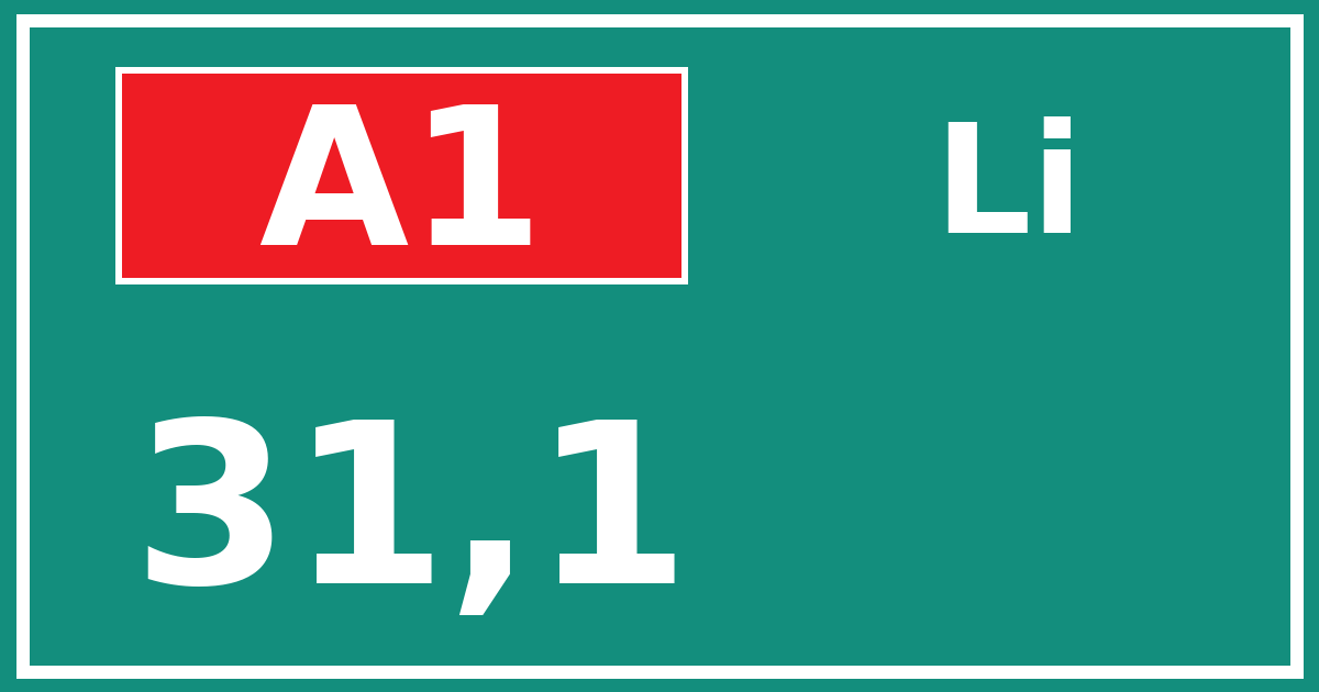Hectometerbord A1 31,1 zijde Li
