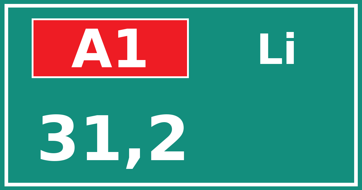 Hectometerbord A1 31,2 zijde Li