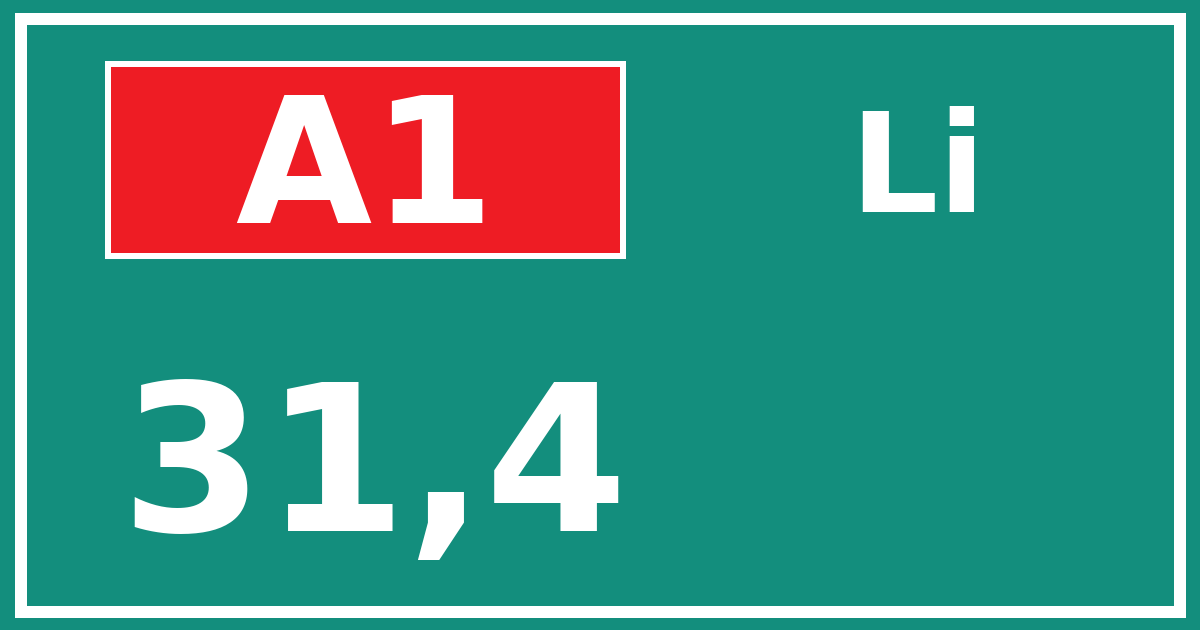 Hectometerbord A1 31,4 zijde Li