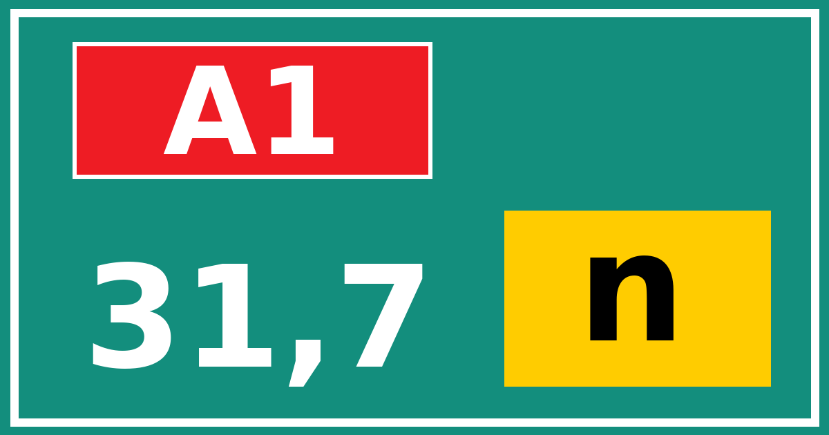 Hectometerbord A1 31,7 letter n