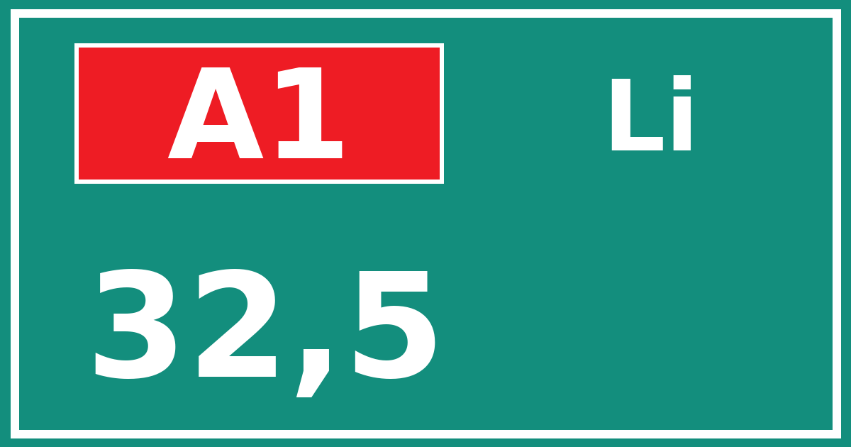 Hectometerbord A1 32,5 zijde Li