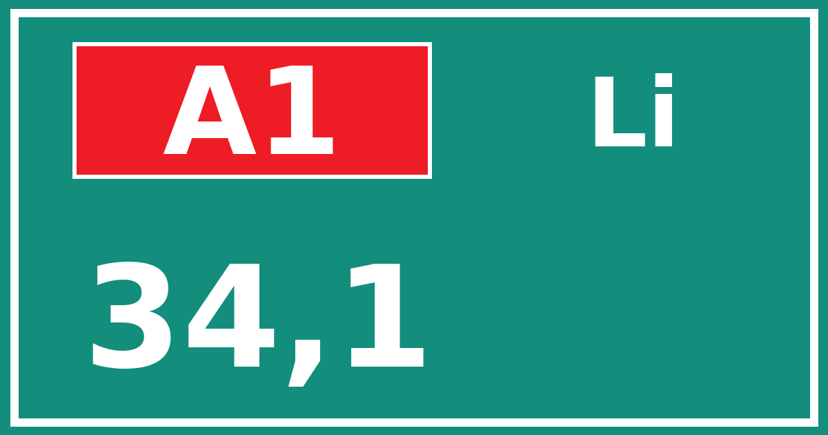 Hectometerbord A1 34,1 zijde Li