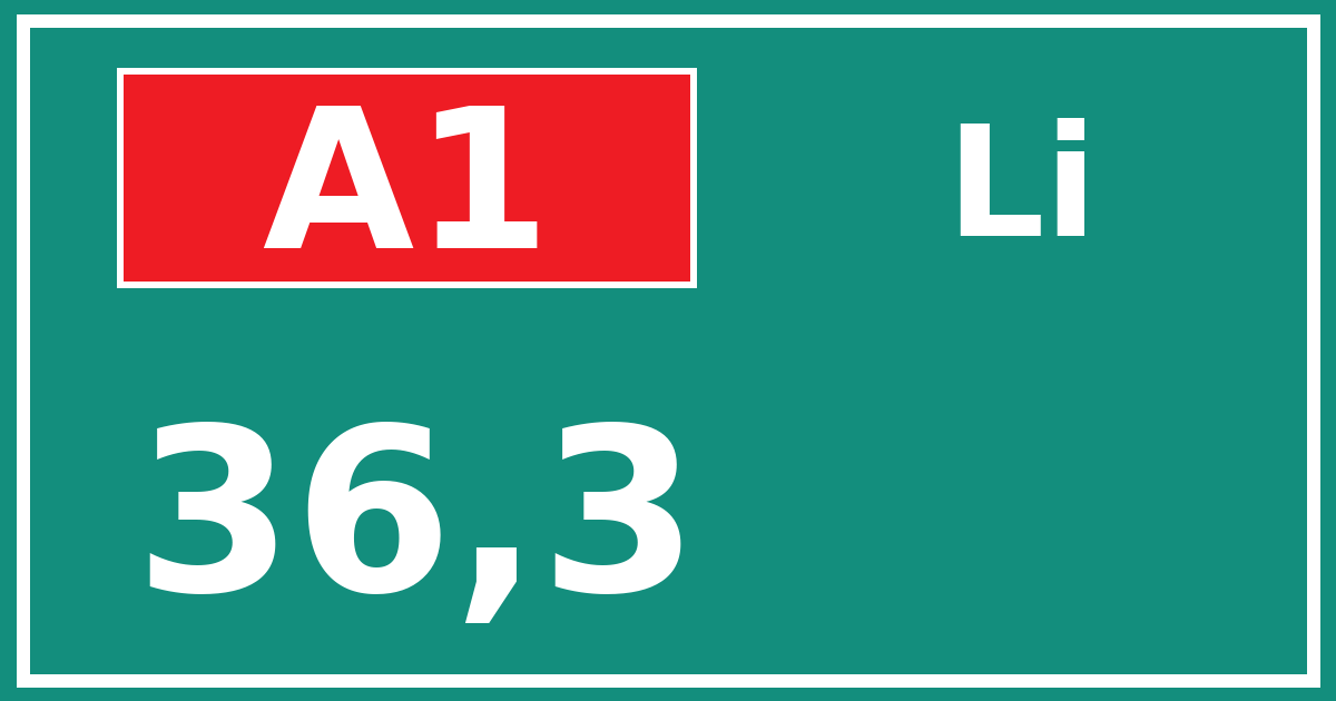 Hectometerbord A1 36,3 zijde Li