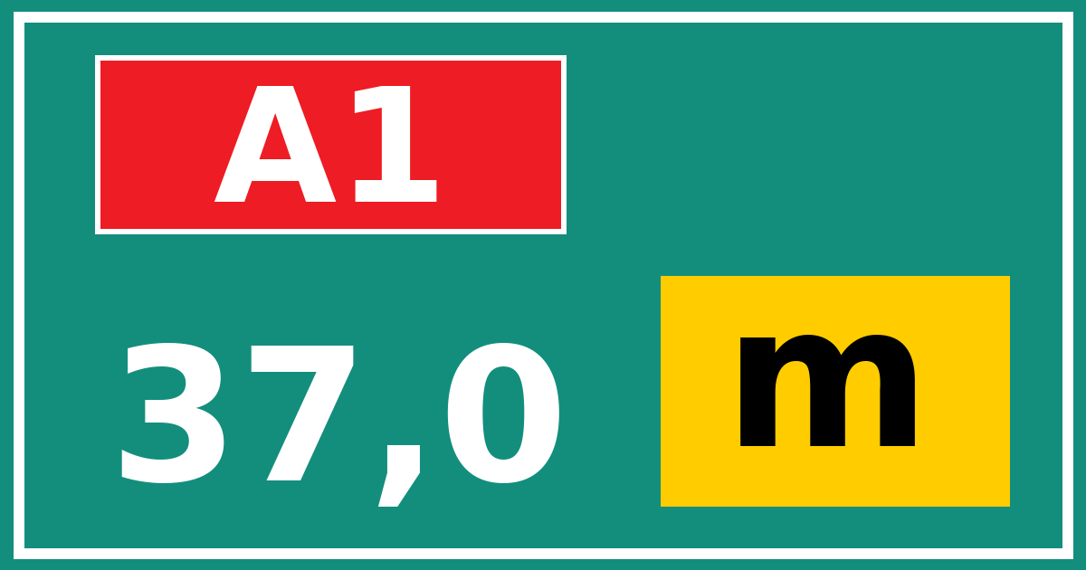 Hectometerbord A1 37,0 letter m